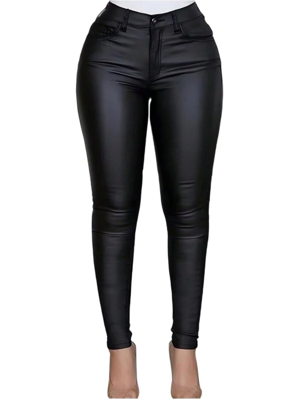 Faux Leather Skinny Pants for Women | Y2K Punk Leggings with Pockets